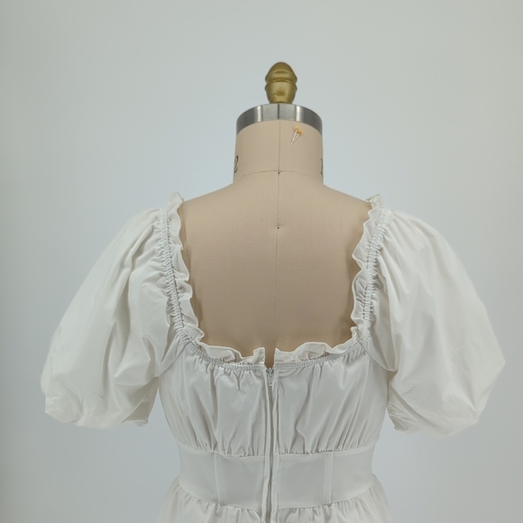 NWOT Gianni Bini Sweetheart Puff Sleeves Ruffle Poplin Dress White Size Large - Picture 4 of 9